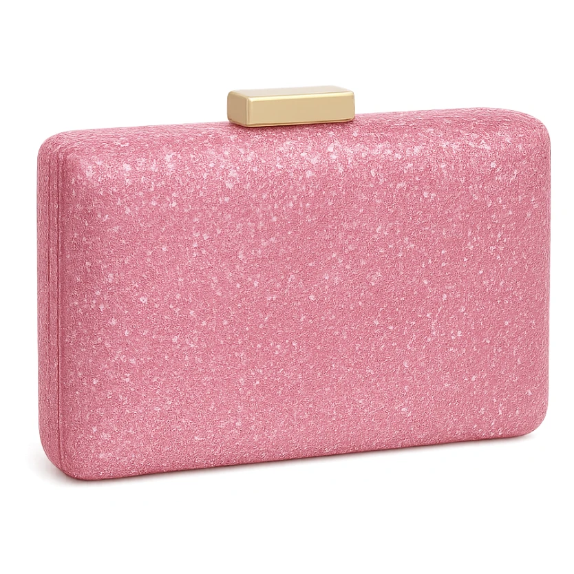 girly sparkling clutch bag, pink color, no background sticker