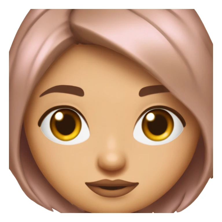 Una mujer de piel bronceada ojo redondos pestañas de muñeca ojos color café, cabello corto estilo Bob con destellos rubios boca fina color rosa. Ceja finas y delicadas orejas derecha con 4 perforaciones y orejas izquierda con 2 perforaciones  sticker