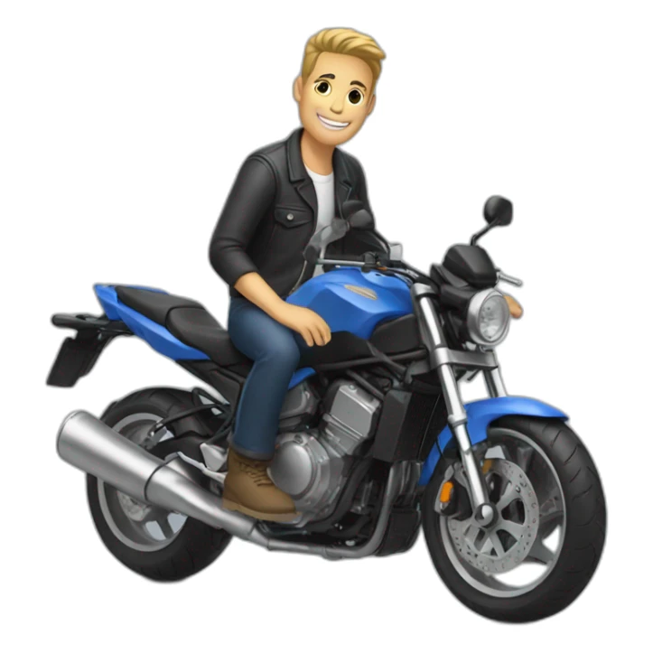 Guy saying thank with foot on motorbike sticker