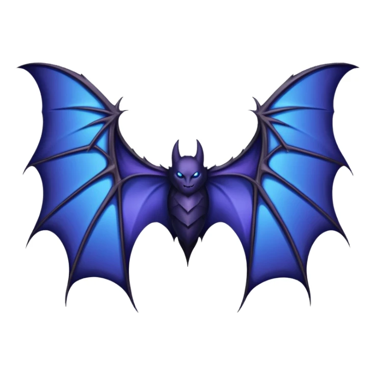 Dark fantasy bat wings, symmetrical, sharp edges, deep black with subtle blue-purple highlights, realistic, high detail, isolated on black background sticker