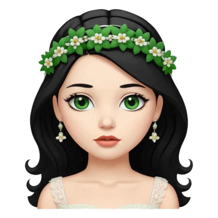 black haired green eyes very plump lips and floral bride headband that makes her hair look behind nicole peltz at wedding sticker