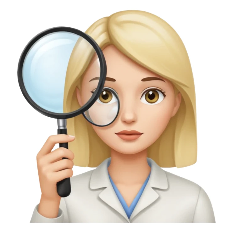 Woman with a Magnifying glass analysing face skin  sticker