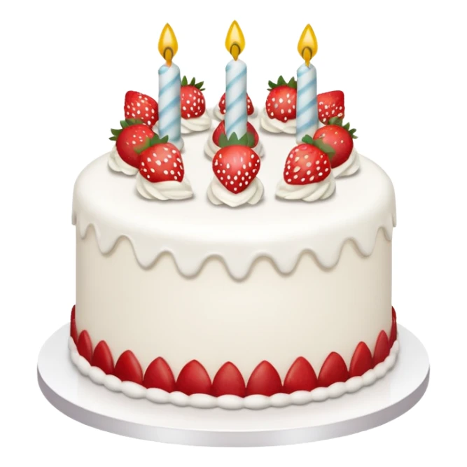 white cake with strawberries and a Happy Birthday cake topper sticker