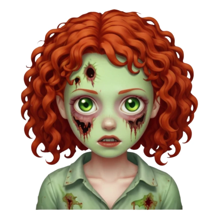 a curly girl red-haired with green eyes zombie sticker