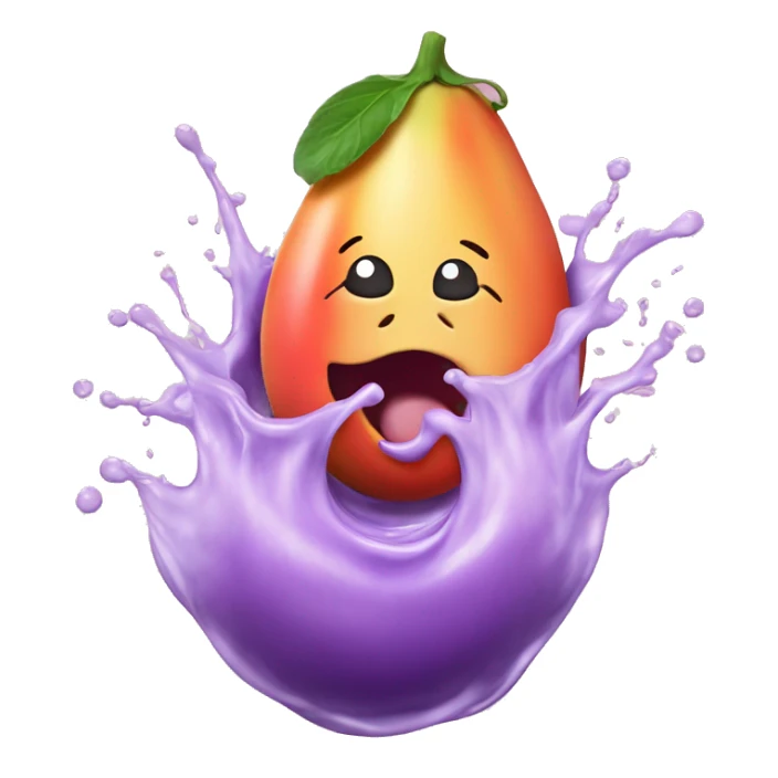 Eggplant on top of a peach splashing milk sticker
