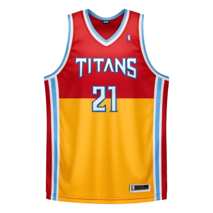 red, yellow, white titans basketball jersey with NO blue accent color sticker