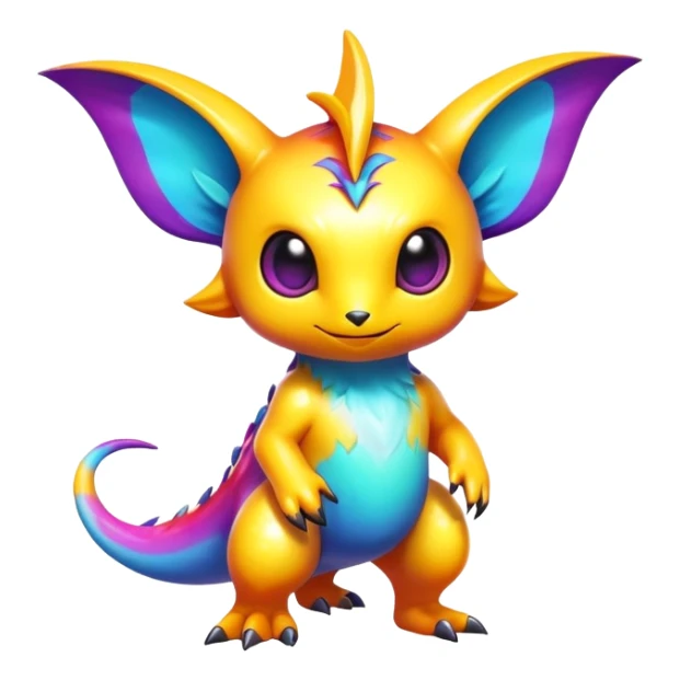 Exotic shiny rare multi-colored epic cute Fakémon-creature, full body, with random markings sticker