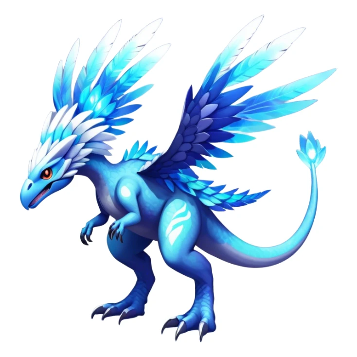 Shiny Futuristic Celestial Magical Ethereal Fakemon-HeadFeathers-Pokemon-Digimon-Spectrobes-Raptor-Dinosaur-fusion, full body sticker