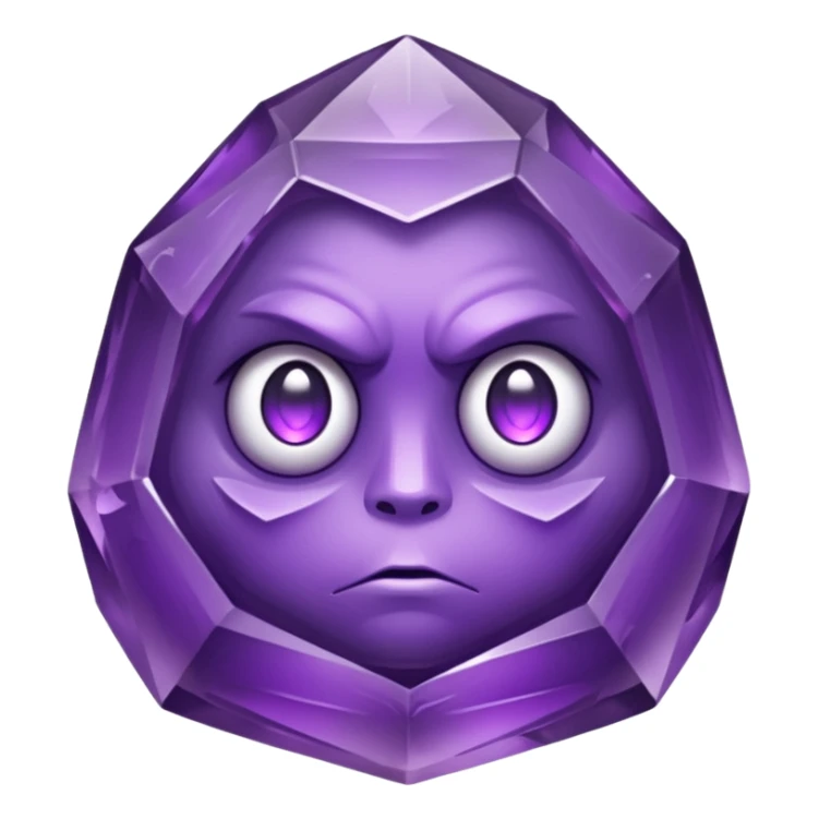Single gemstone amethyst character, squat and heavy like a rock, with carved facets with eyes sticker