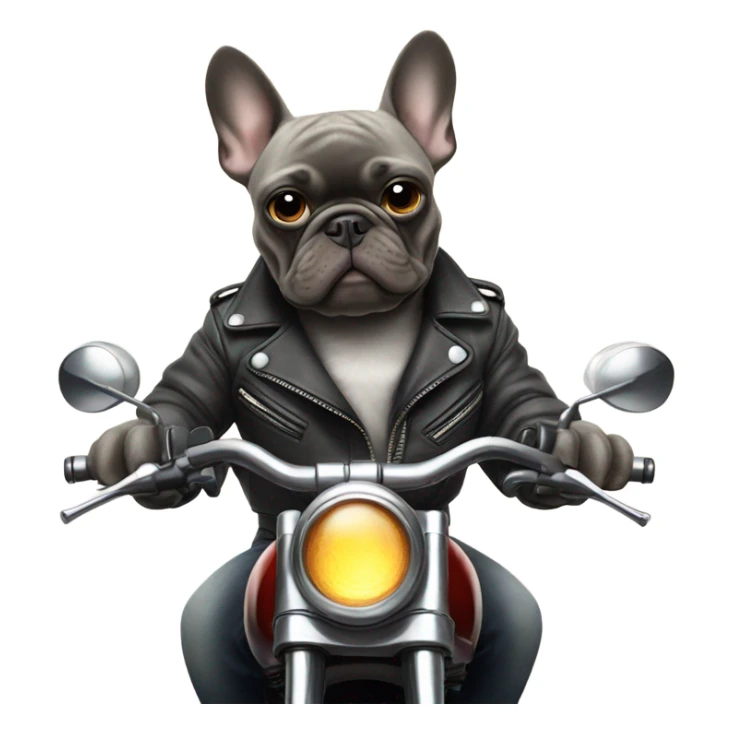 Gray French Bulldog riding a motorcycle smoking a cigarette sticker