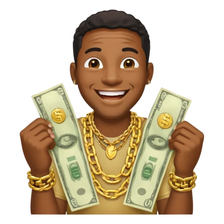 laughing black man holding lots of money sticker