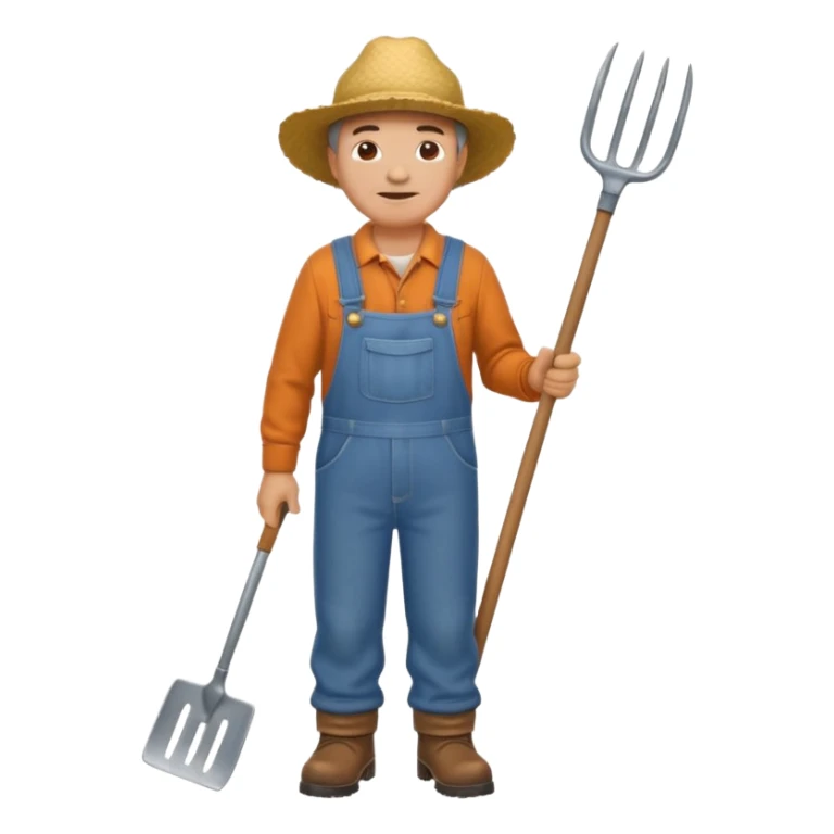 Farmer with Straw Hat
A middle-aged farmer wearing overalls and boots, holding a pitchfork or a bundle of hay. sticker