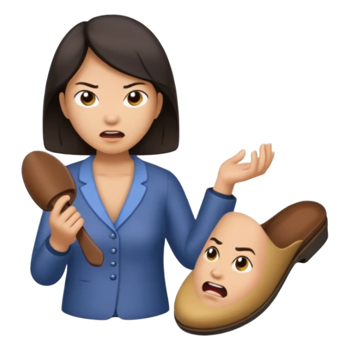 Angry Asian mom with slipper in hand sticker
