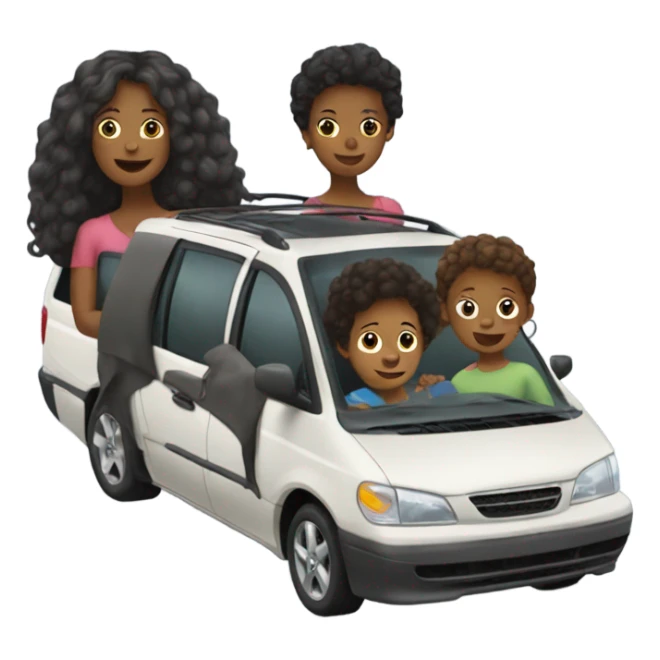 Minivan with black mom and three kids sticker