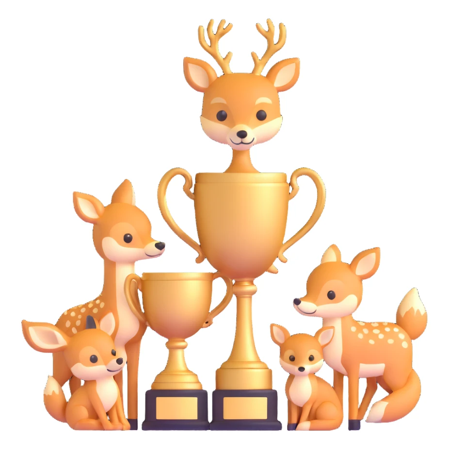 golden spring trophy with baby deer and fox cubs sticker