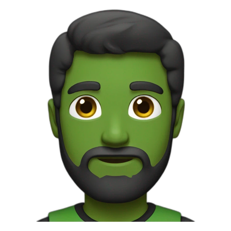 a medium and brown beard man with green eyes and black t-shirt sticker