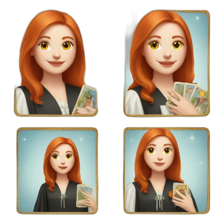redhead white woman medium long straight hair, celebrating graduation with tarot cards sticker