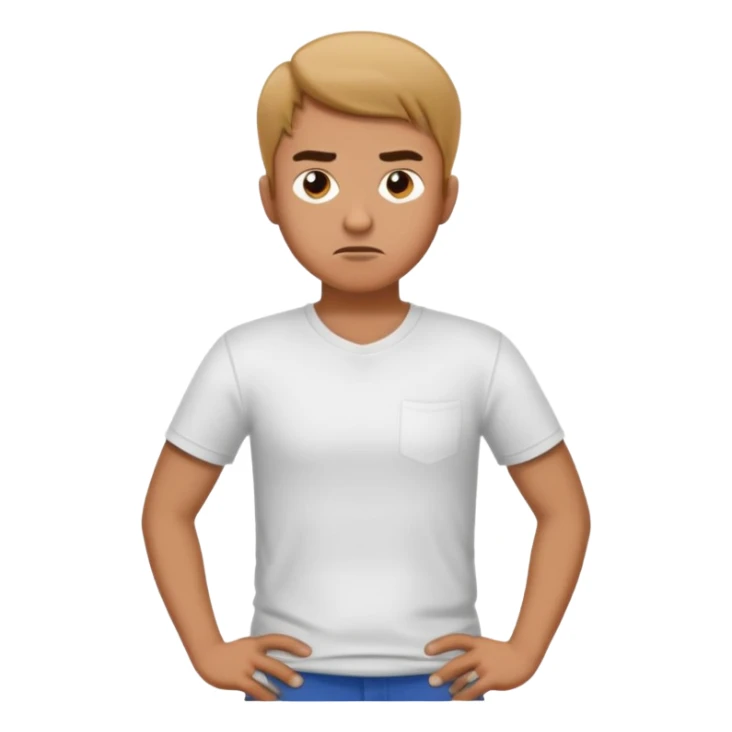 Man standing with his hands on his hips with an annoyed look on his face. His body is turned slightly to the side sticker