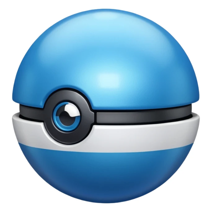 blue pokeball emoji, top half is a more saturated blue, bottom half is white, black stripe, with a metallic sheen sticker