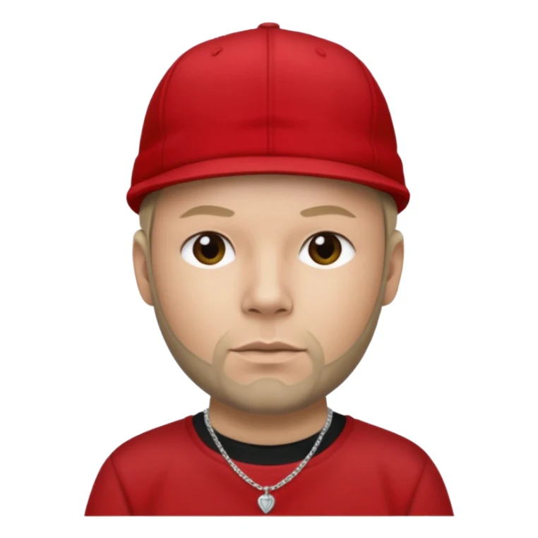 Fred Durst with light skin, dark blonde, red cap, black shirt with silver necklace, khaki pants sticker