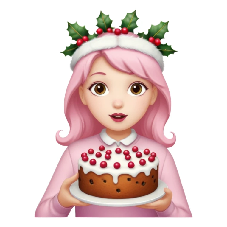pastel pink girl eating christmas cake sticker