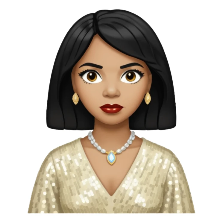 Marian Anderson with black hair, ivory sequin outfit sticker