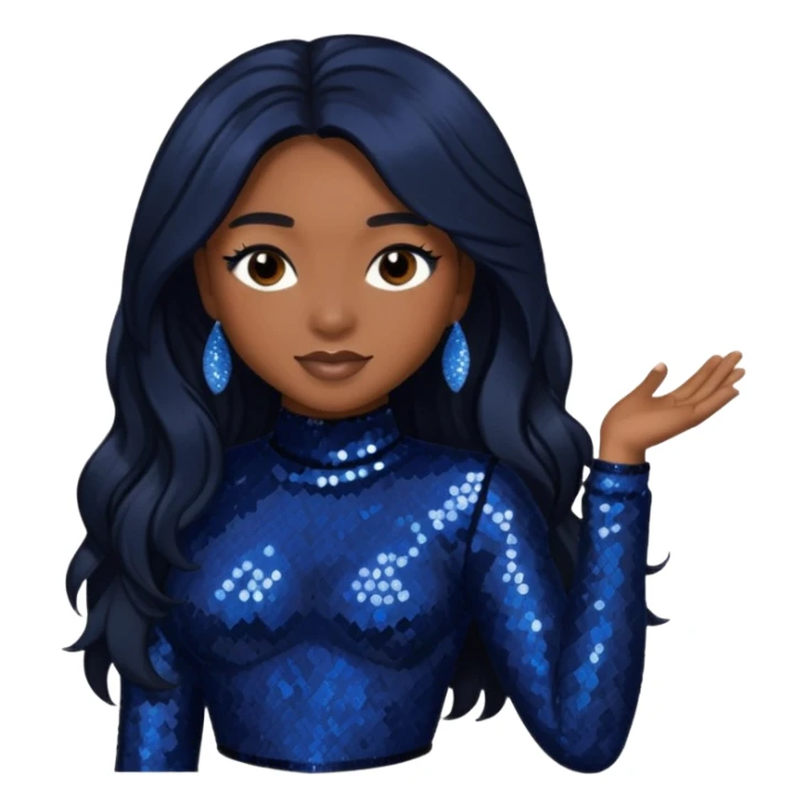 Normani from Fifth Harmony with long black hair, dark indigo sequin outfit sticker