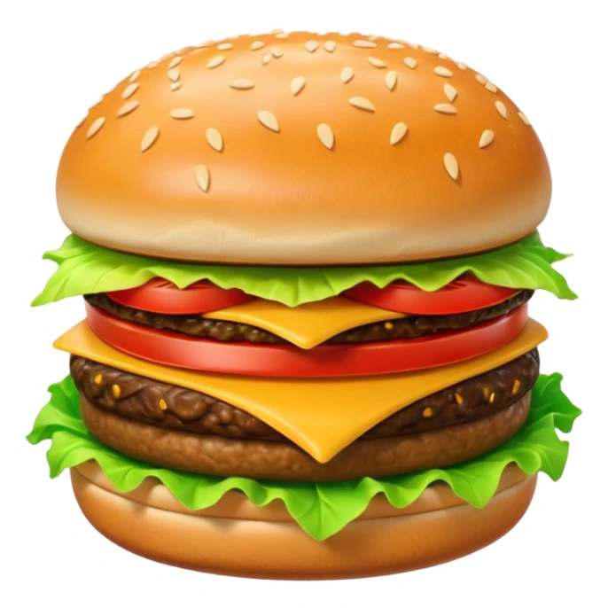 A 3D cartoon cheeseburger with lettuce, tomato, and sesame bun, soft texture, realistic Memoji-style rendering. sticker