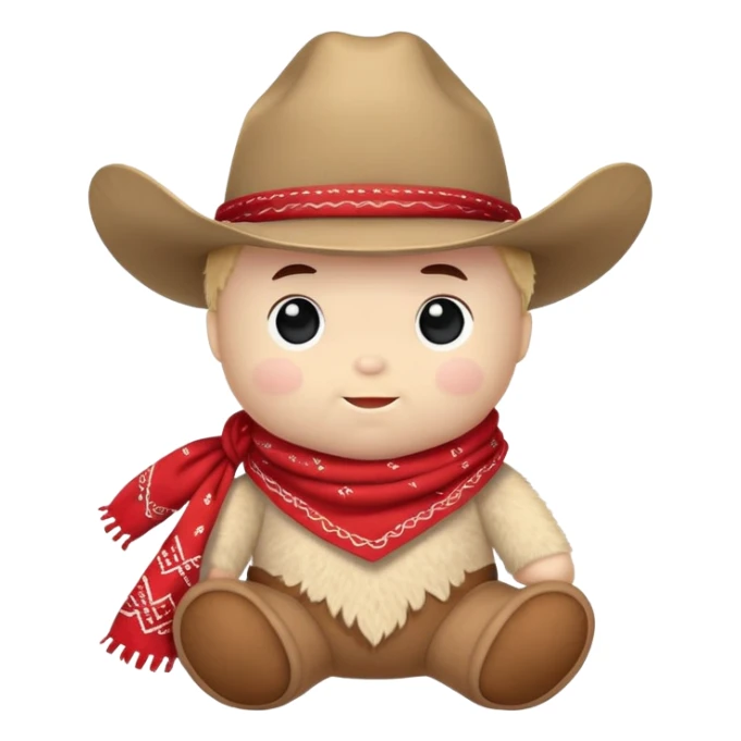 A cuddly baby cowboy plush toy with a red bandana and chubby cheeks sticker