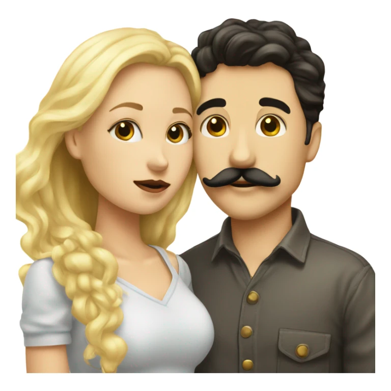 dark haired (caucasian) boyfriend with moustache kisses blonde girlfriend sticker