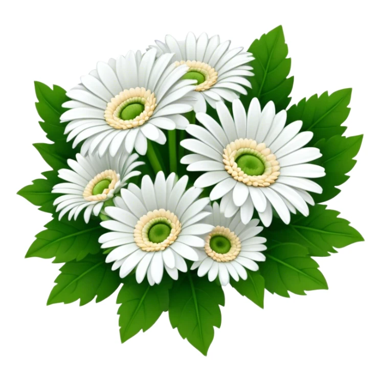 bouquet White Gerbera Daisy, luxuriant, leaf, bud sticker