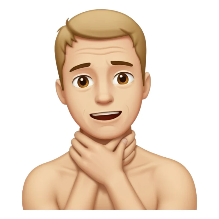 man crashing out holding his neck sticker