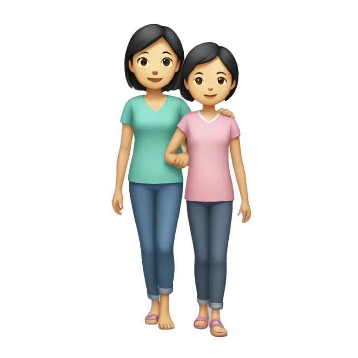 asian mother and daughter holding hands sticker
