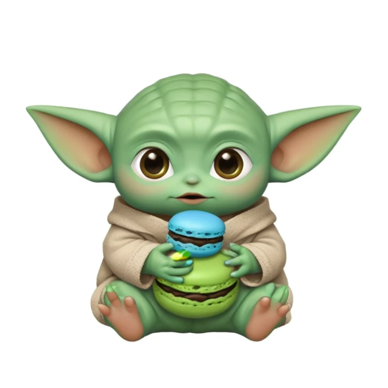 baby yoda eating a blue macaroon  sticker