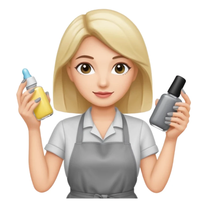 female nail master with small gel polish in hand in grey apron  sticker