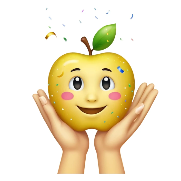 yellow Apple emoji-style hand making a celebratory gesture, '304' subtly incorporated, surrounded by festive confetti and sparkles sticker