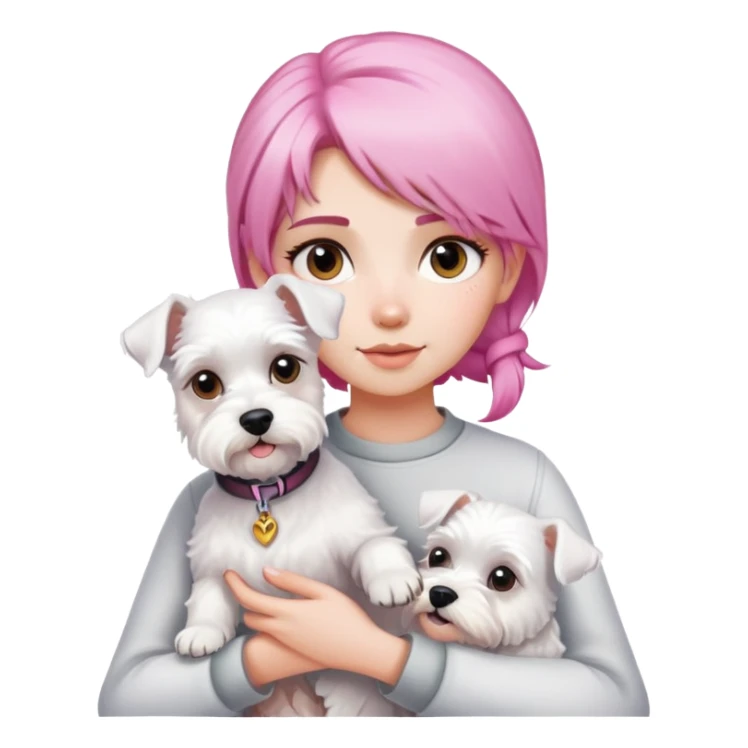 Pink-haired girl holding a white schnauzer dog sticker