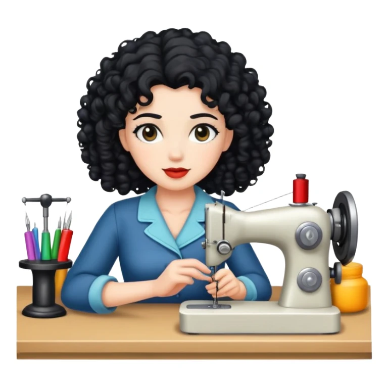 seamtress with black curly hair and white skin sticker