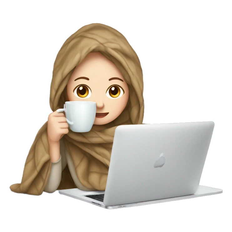White Girl drinking tea with blanket on a macbook sticker