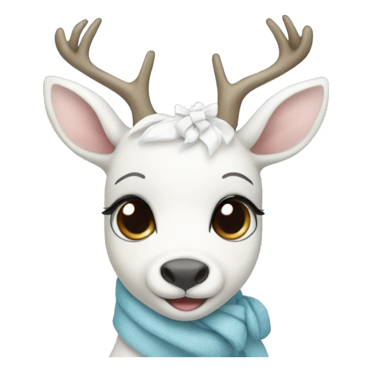 cute white deer with pastel blue scarf and bow sticker
