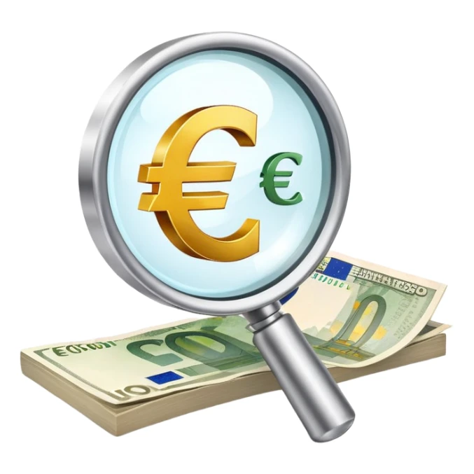 magnifying glass examining euro price chart with € symbol sticker