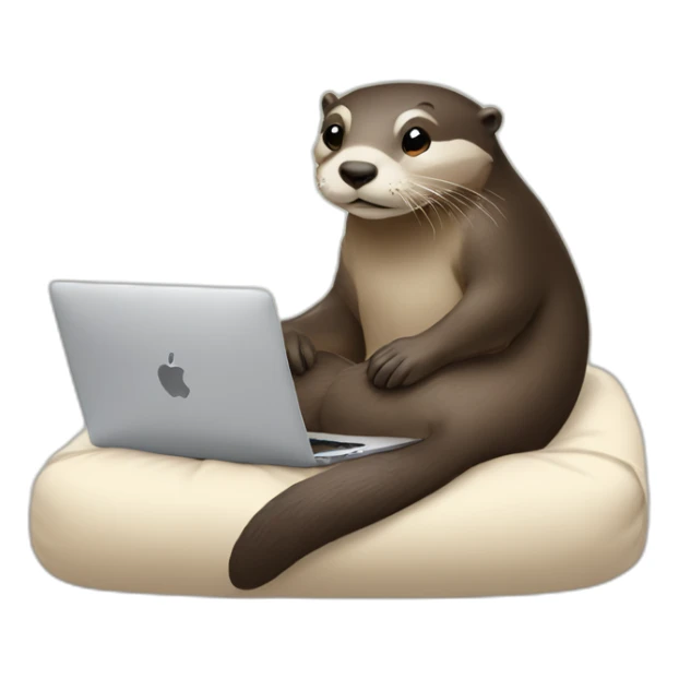 female otter lean against a pillow and use a macbook sticker
