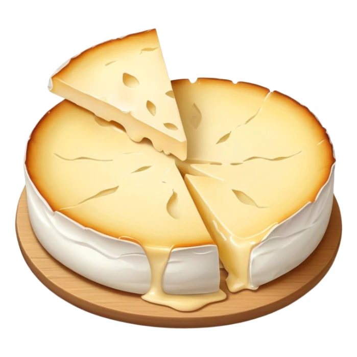 cinematic-realistic-brie-cheese-emoji,-featuring-a-creamy gooey center,-soft-ripened-cheese-with-a-delicate-rind-rendered-with-lifelike-detail-and-inviting,-natural-lighting. sticker