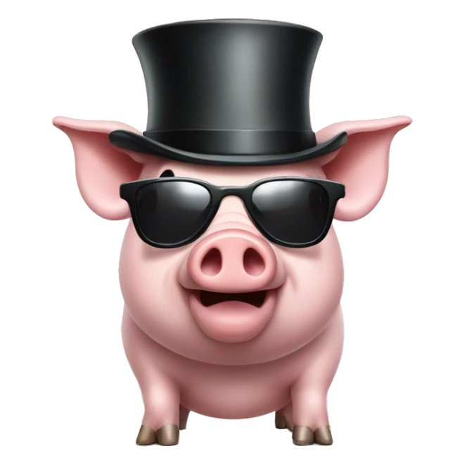 pig with sunglasses wearing a top hat sticker
