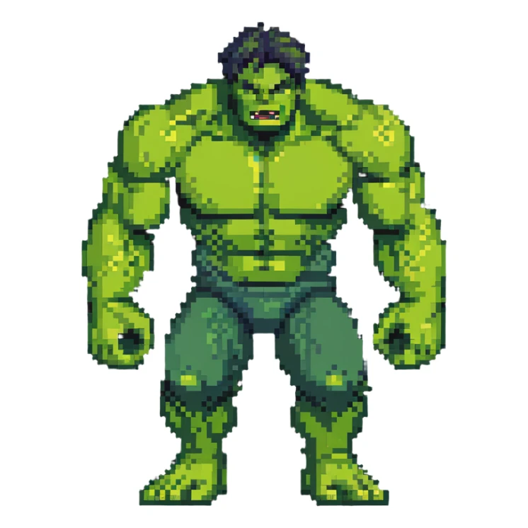 Bruce Banner to Hulk transformation, arcade game style animation frames sticker