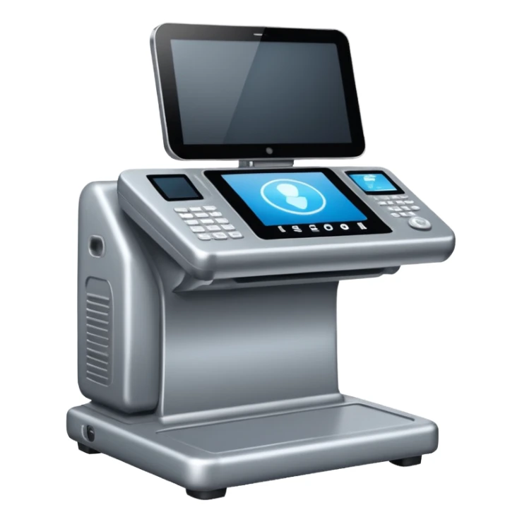 large expensive ultrasound machine that stands on the floor and is tall. sticker