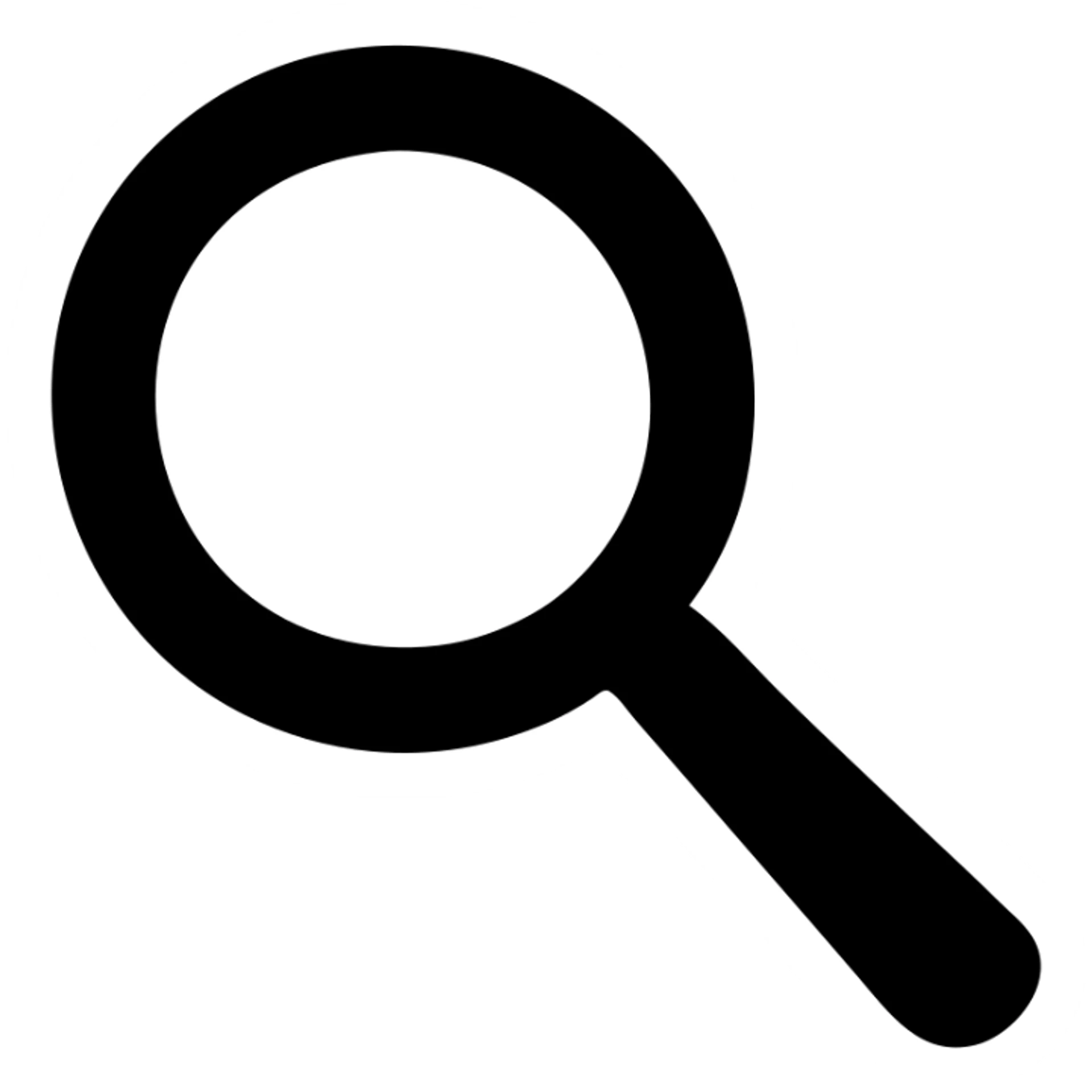 Лупа, сплошная черная заливка, минималистичный силуэт, скругленные формы, единая толщина линий, урбанистическая тематика sticker