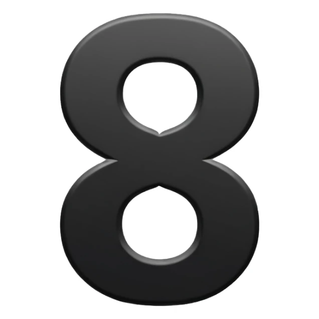 Minimal emoji, number 8 made of solid matte black metal, thick symmetrical form, subtle metal texture, deep shadows, no glow, no neon, flat emoji design, centered, transparent background sticker