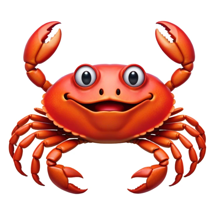 Cinematic Realistic Comical Crab Portrait Emoji, Head tilted dramatically with an exaggeratedly amused expression, featuring a striking, glossy red shell with bold natural textures and a whimsically formed face with wide, expressive eyes full of playful disbelief, rendered with lifelike detail and vibrant coastal hues, high shine, dramatic yet playful, styled with an air of cheeky seaside mischief, soft glowing outline, capturing the essence of a spirited and over‐the‐top crab that looks ready to pinch its way into viral fame! sticker