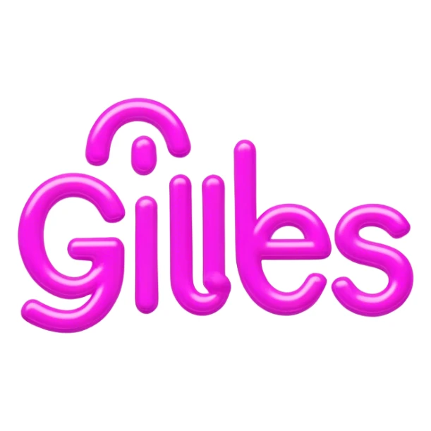 Pink neon sign with the word Giles sticker